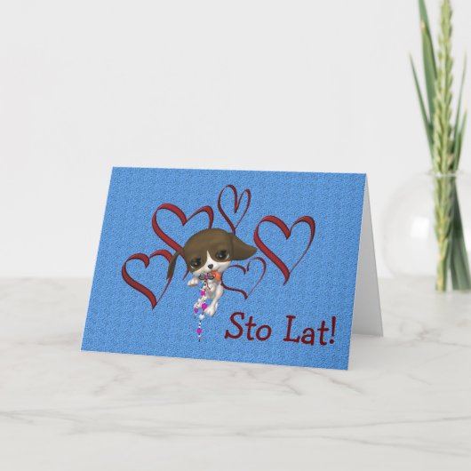 Carte d'anniversaire polonaise mignonne Coeurs de (Devant)