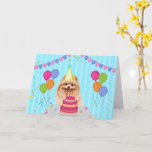 Carte d'anniversaire Pomeranian (Fleur jaune)