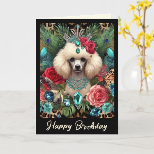 Carte d'anniversaire Poodle Dog Vous êtes né Spark (Fleur jaune)