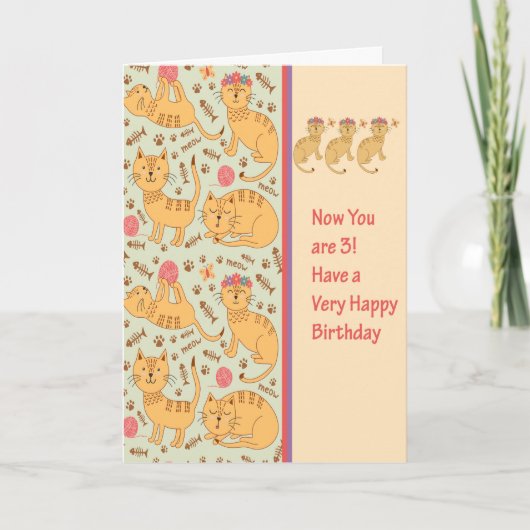 Carte d'anniversaire pour 3 ans avec des chats mig (Devant)