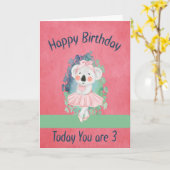 Carte d'anniversaire pour 3 ans fille et ours de d (Fleur jaune)