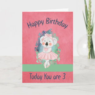 Carte d'anniversaire pour 3 ans fille et ours de d