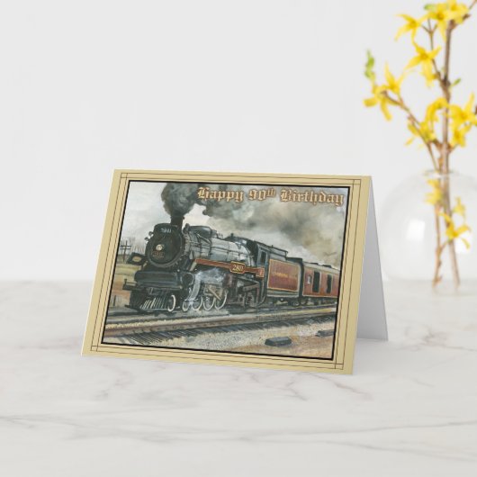 Carte d'anniversaire pour 90 ans avec Train (Fleur jaune)