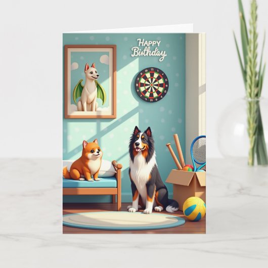 Carte d'anniversaire pour amis chiens doux (Devant)