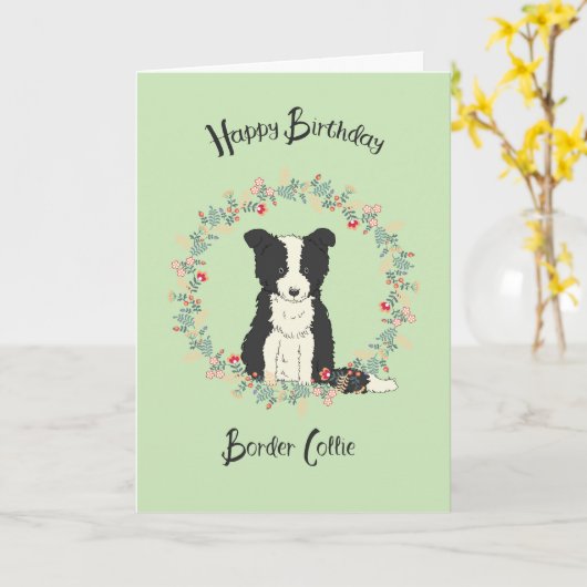 Carte d'anniversaire pour border collie (Fleur jaune)