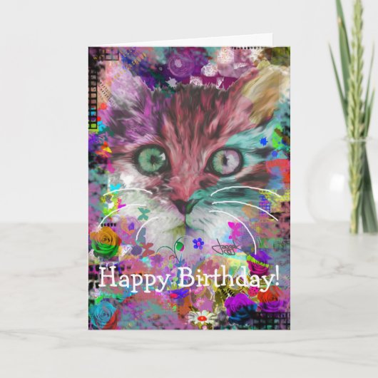 Carte d'anniversaire pour chat colorée (Devant)