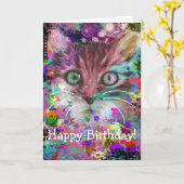 Carte d'anniversaire pour chat colorée (Fleur jaune)