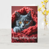 Carte d'anniversaire pour chat confortable (Fleur jaune)