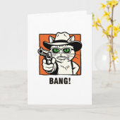 Carte d'anniversaire pour chat cowboy - 'BANG' Hum (Fleur jaune)