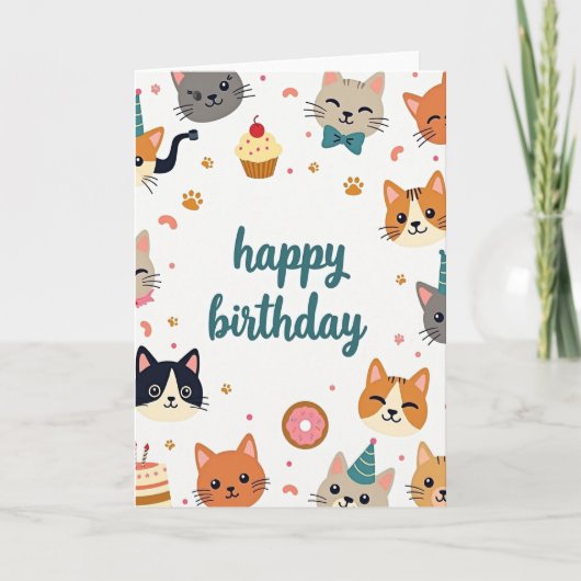 Carte d'anniversaire pour chat en art plat (Devant)