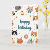 Carte d'anniversaire pour chat en art plat (Fleur jaune)