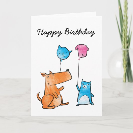 Carte d'anniversaire pour chat et chien (Devant)