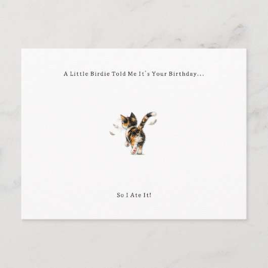 Carte d'anniversaire pour chat et oiseau drôle. (Devant)