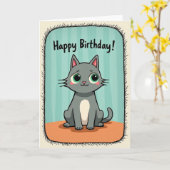 Carte d'anniversaire pour chat gris douce (Fleur jaune)