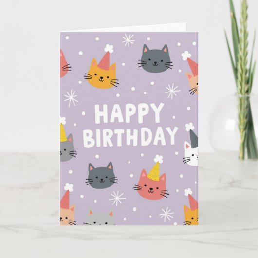 Carte d'anniversaire pour chat lavande (Devant)