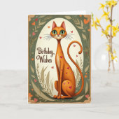Carte d'anniversaire pour chat orange doux (Fleur jaune)