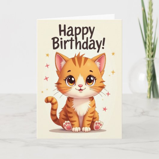Carte d'anniversaire pour chat orange mignon (Devant)
