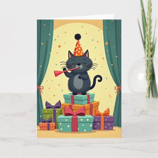 Carte d'anniversaire pour chat rideau (Devant)