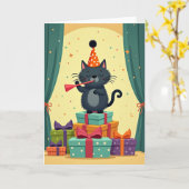 Carte d'anniversaire pour chat rideau (Fleur jaune)