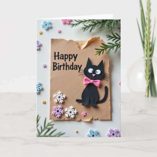 Carte d'anniversaire pour chat rustique (Devant)