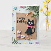 Carte d'anniversaire pour chat rustique (Fleur jaune)