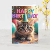 Carte d'anniversaire pour chat tigré (Fleur jaune)