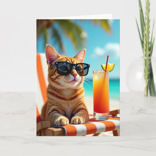 Carte d'anniversaire pour chat tropical (Devant)