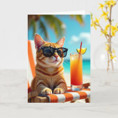 Carte d'anniversaire pour chat tropical (Fleur jaune)