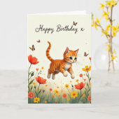Carte d'anniversaire pour chaton rayé (Fleur jaune)