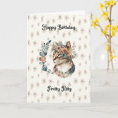 Carte d'anniversaire pour chatte chatte avec fleur (Fleur jaune)