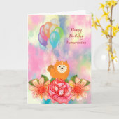 Carte d'anniversaire pour Chien de Poméranie (Fleur jaune)