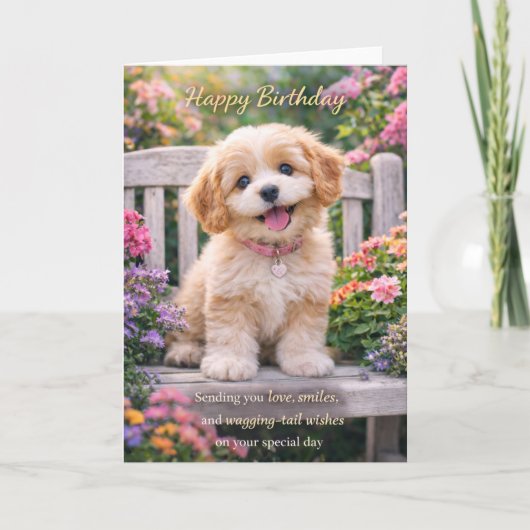 Carte d'anniversaire pour chien – Joli chiot sur u (Devant)