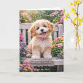 Carte d'anniversaire pour chien – Joli chiot sur u (Fleur jaune)