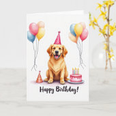 Carte d'anniversaire pour chien joyeux (Fleur jaune)