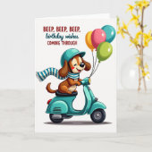 Carte d'anniversaire pour chien scooter (Fleur jaune)