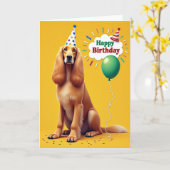 Carte d'anniversaire pour chiot à pois (Fleur jaune)