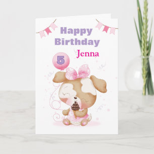 Carte d'anniversaire pour chiot adorable avec ball