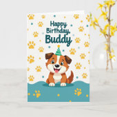 Carte d'anniversaire pour chiot de dessin animé (Fleur jaune)