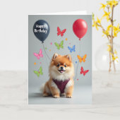 Carte d'anniversaire pour chiot duveteux (Fleur jaune)