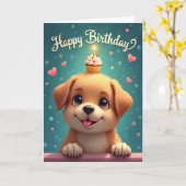 Carte d'anniversaire pour chiot mignon (Fleur jaune)