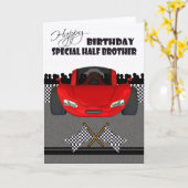 Carte d'anniversaire pour demi-frère, voiture de c (Fleur jaune)