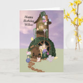 Carte d'anniversaire pour enfant avec Fairy House (Fleur jaune)