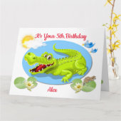 Carte d'anniversaire pour enfants avec un crocodil (Fleur jaune)