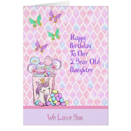 Carte d'anniversaire pour fille de 2 ans, Unicorn (Devant)