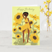 Carte d'anniversaire pour fille noire (Fleur jaune)
