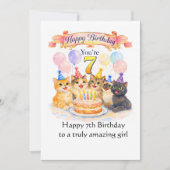 Carte d'anniversaire pour filles de 7 ans - Chat m (Devant)