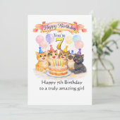 Carte d'anniversaire pour filles de 7 ans - Chat m (Debout devant)