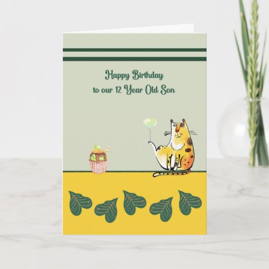 Carte d'anniversaire pour Fils de 12 ans avec chat (Devant)