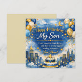 Carte d'anniversaire pour fils de 4 ans, gâteau, b (Devant / Derrière)