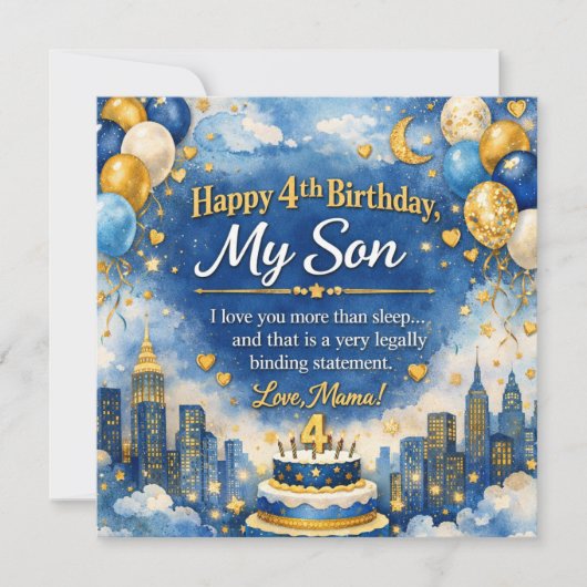 Carte d'anniversaire pour fils de 4 ans, gâteau, b (Devant)